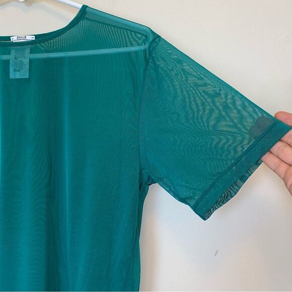 WOLFORD Sheer Tulle Mesh Short Sleeve T-Shirt Blouse Dark Jade Green Sz Small - Picture 7 of 11